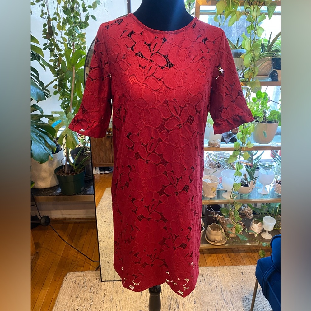 Monteau Red Lace Midi Dress